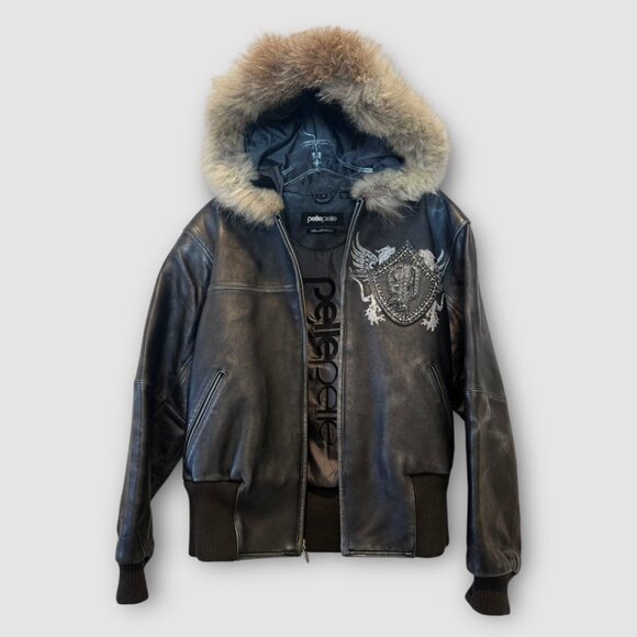 Pelle Pelle Marc Buchanon Vintage Hooded Leather Jacket with Fox Fur Sz 12 - Picture 1 of 11